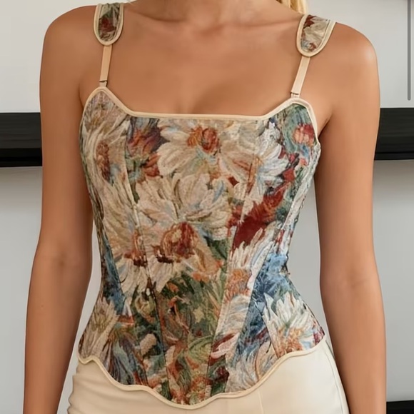 Tops - Corset Style Floral Tie Back Top